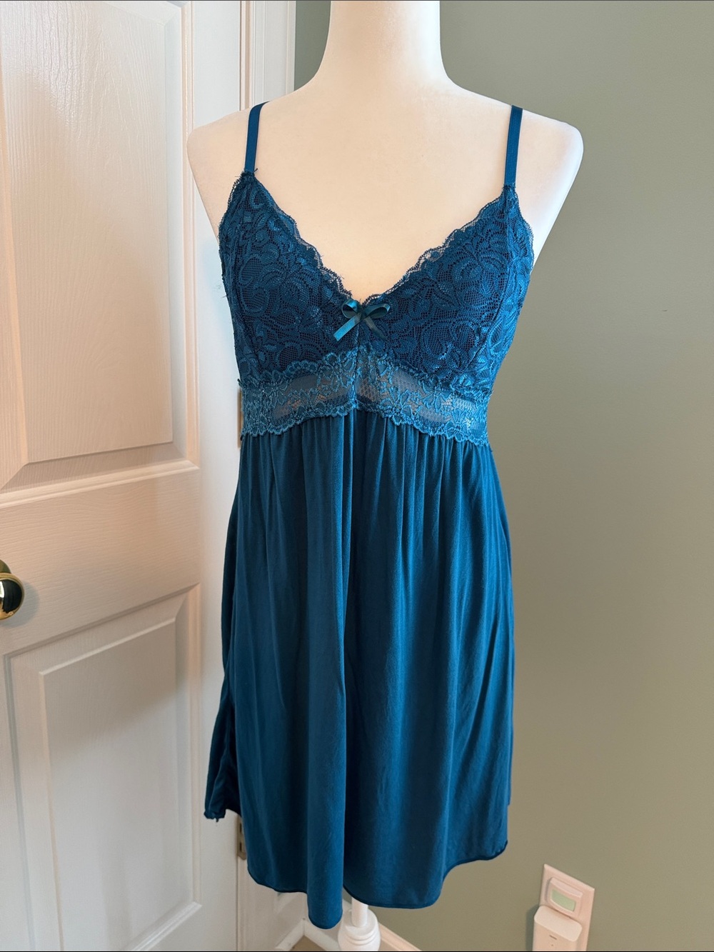 Teal Lace-Trim Chemise Nightgown